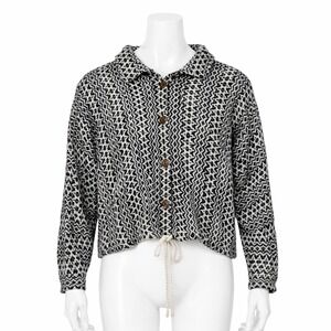 Artesanias Atahualpa Wool‎ Jacket Women OS Black White Geometric Crop Drawstring